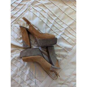 Giampaolo viozzi suede color block platform peeptoe slingbacks sz 36